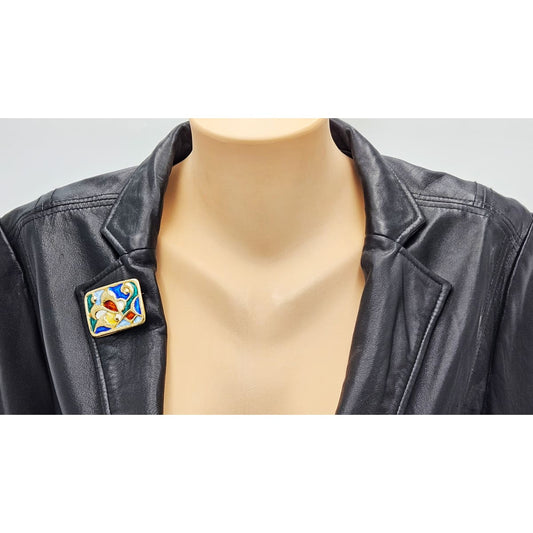 Designer Oystein Balle Norway Sterling Enamel Abstract Modernist Brooch 1950s, multicolor, blue, gold - image 2 of 9