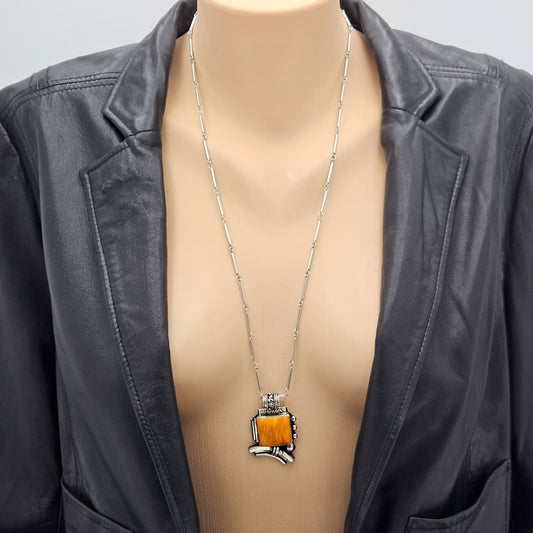OOAK Victor Yurivilca Sterling Spiny Oyster Abstract Large Statement Necklace, silver, multicolor, orange - image 2 of 9
