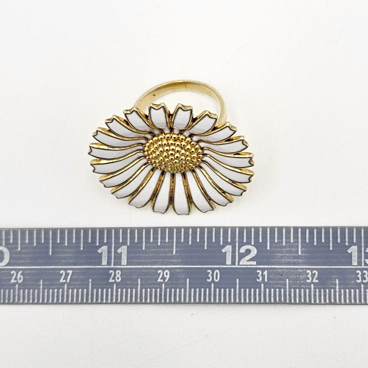 Superb Anton Michelsen Denmark Sterling & Enamel Large Daisy Flower Ring 40s