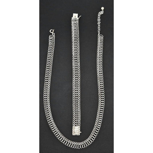 Binder Denmark sterling silver modernist Links Necklace Bracelet Set 1940-50s, view 2 of 10