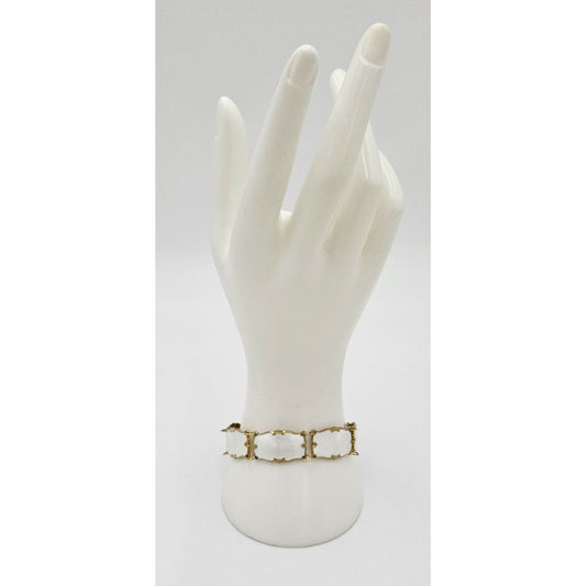 Ivar Holth Norway Sterling & White Enamel Art Deco Panel Link Bracelet 1940s, multicolor, gold, geometric - image 2 of 10