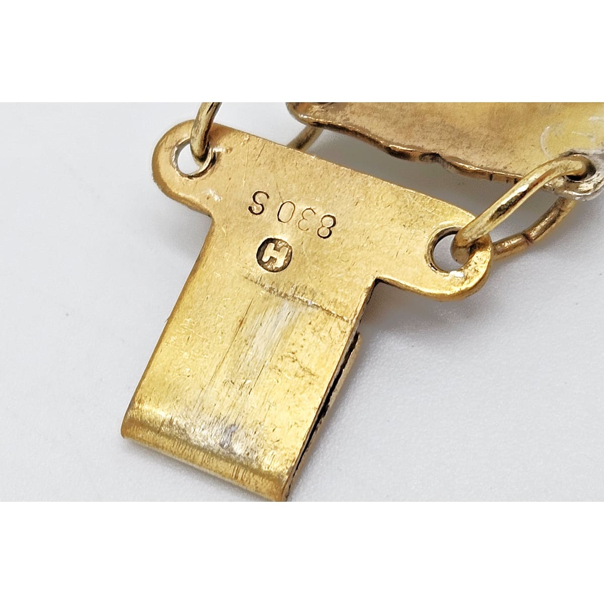 Ivar Holth Norway Sterling & White Enamel Art Deco Panel Link Bracelet 1940s, multicolor, gold, geometric - image 9 of 10