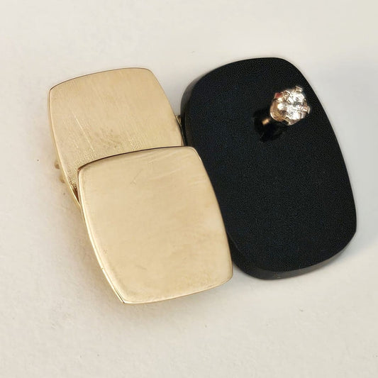 Vintage Artisan 3D modernist 14K gold Diamond and Black Onyx Brooch Pendant, view 1 of 6
