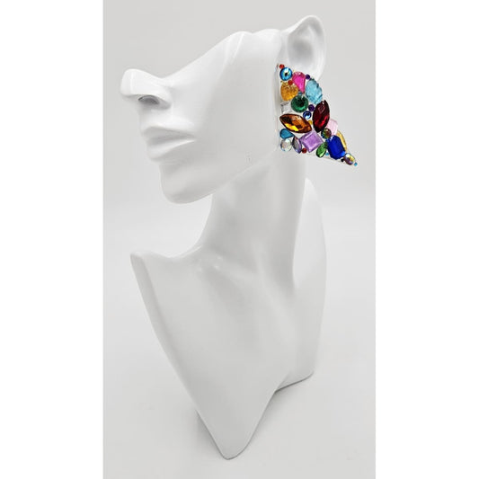 Bill Schiffer Large abstract Lucite and Rhinestones Earrings Signed 1989, view 2 of 9
