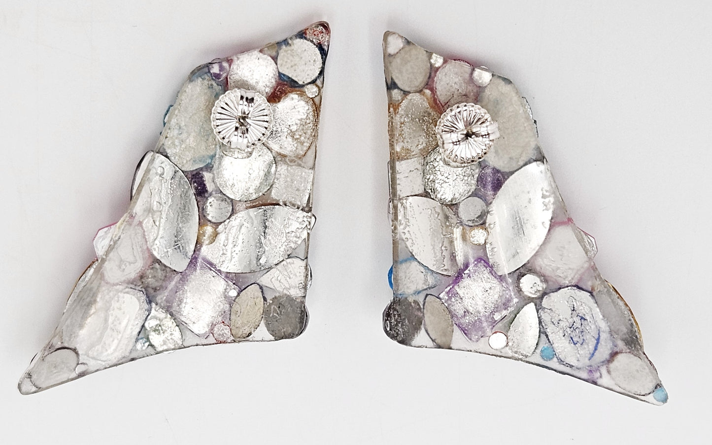 Bill Schiffer Large abstract Lucite and Rhinestones Earrings Signed 1989, view 9 of 9