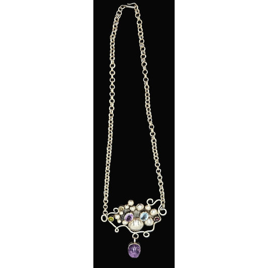 Artisan sterling silver Topaz Peridot Garnet Amethyst Scarab Beetle Necklace, view 2 of 8