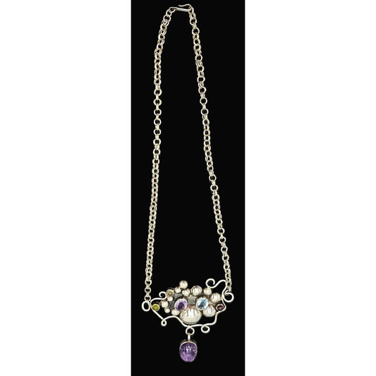 Artisan sterling silver Topaz Peridot Garnet Amethyst Scarab Beetle Necklace, view 2 of 8