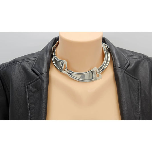 Jules Brenner sterling silver modernist Panel Link Necklace 1950s Book Piece, view 2 of 9