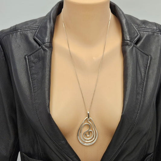 Designer Henry Steig sterling silver abstract modernist Pendant Necklace 1950s, view 2 of 9