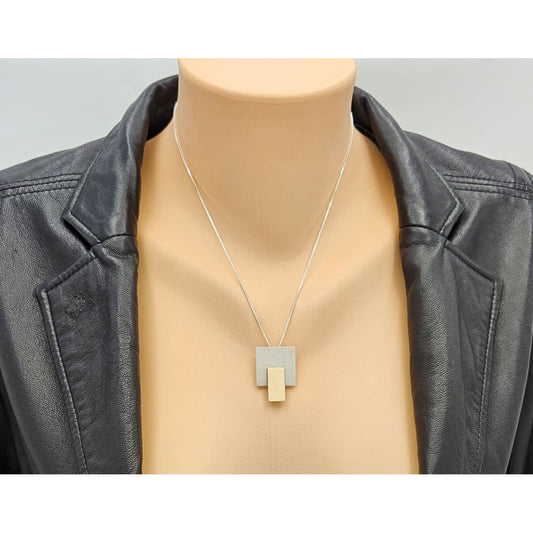Betty Cooke 3D modernist 14K gold and sterling silver Pendant Necklace circa 1960s, view 2 of 8