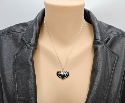 David Andersen Norway sterling silver enamel modernist Heart Necklace Circa 1960s, view 2 of 7