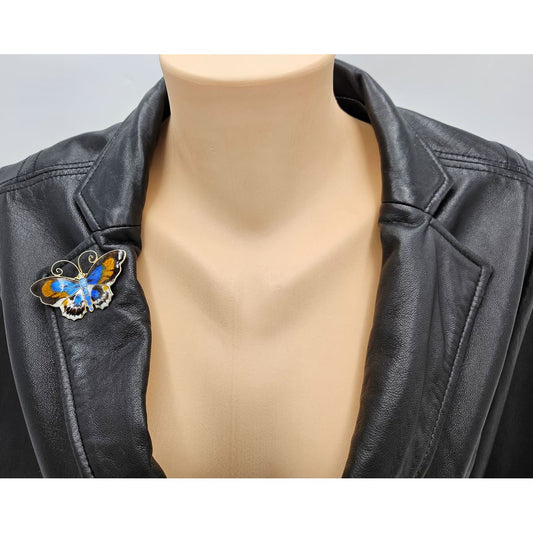 David Andersen Norway XL Gilt sterling silver enamel Butterfly Brooch 1940s, view 2 of 8