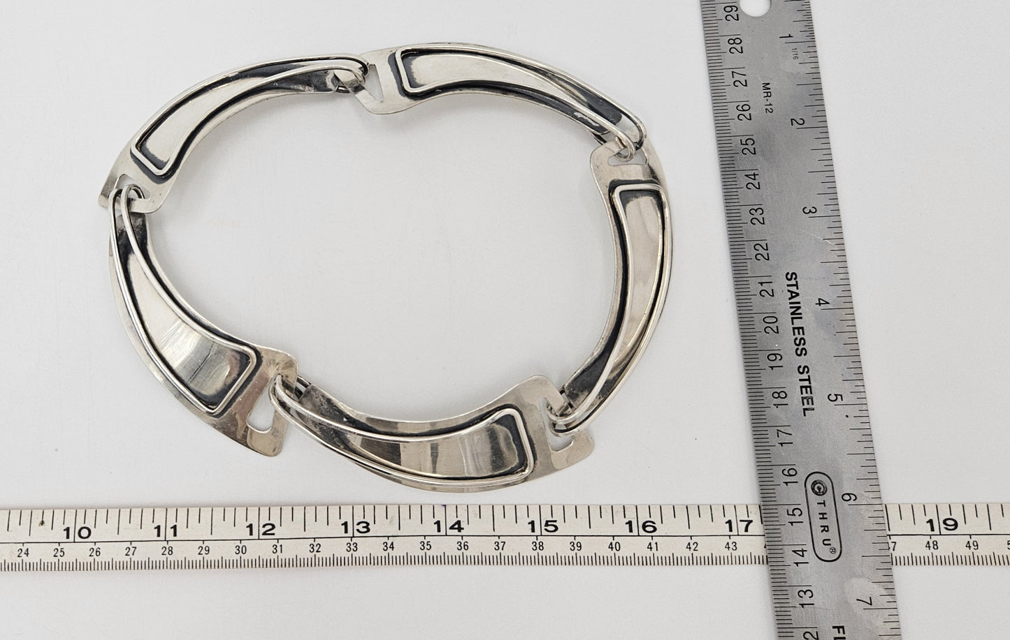 Jules Brenner sterling silver modernist Panel Link Necklace 1950s Book Piece, view 9 of 9
