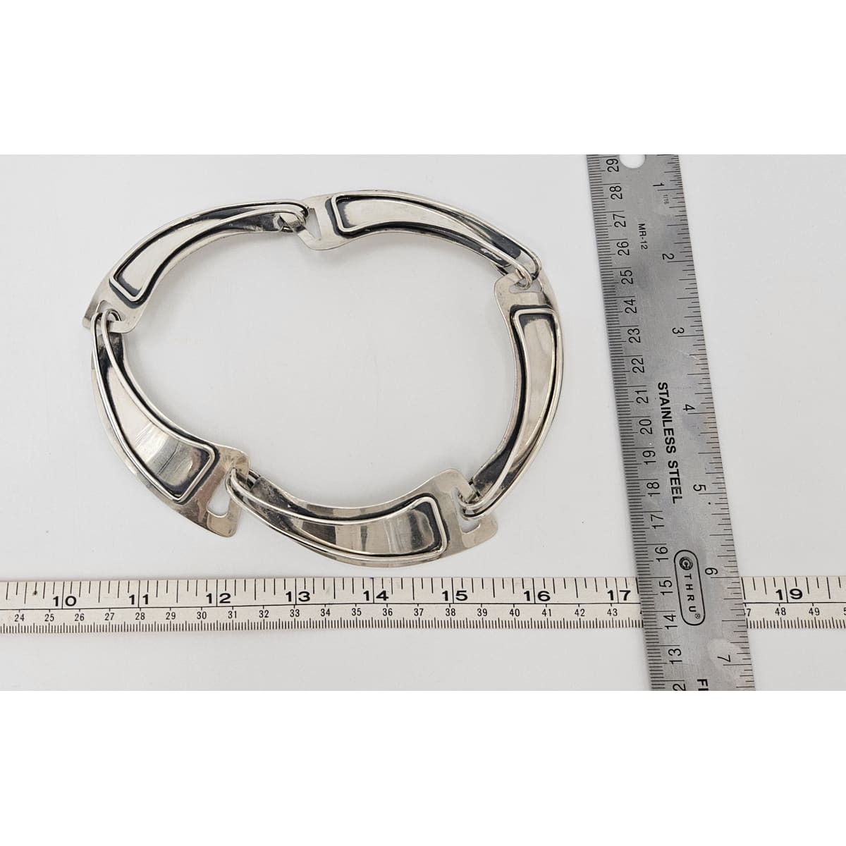 Jules Brenner sterling silver modernist Panel Link Necklace 1950s Book Piece, view 9 of 9