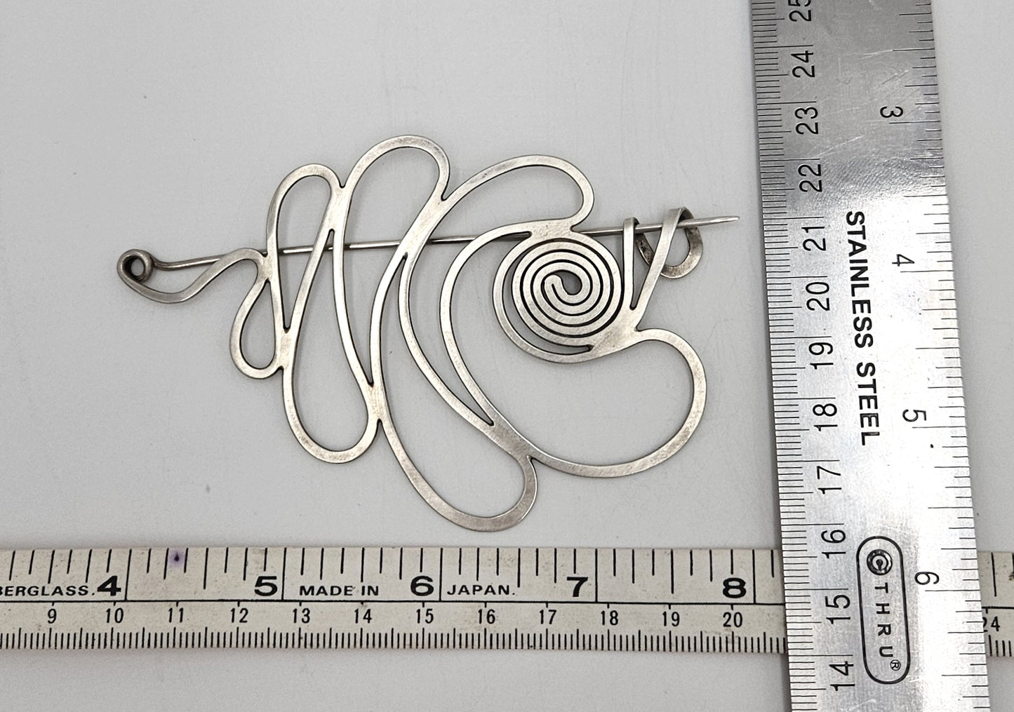 Vintage Studio Artisan sterling silver large Retro Atomic modernist Brooch Pin Signed?, view 7 of 7