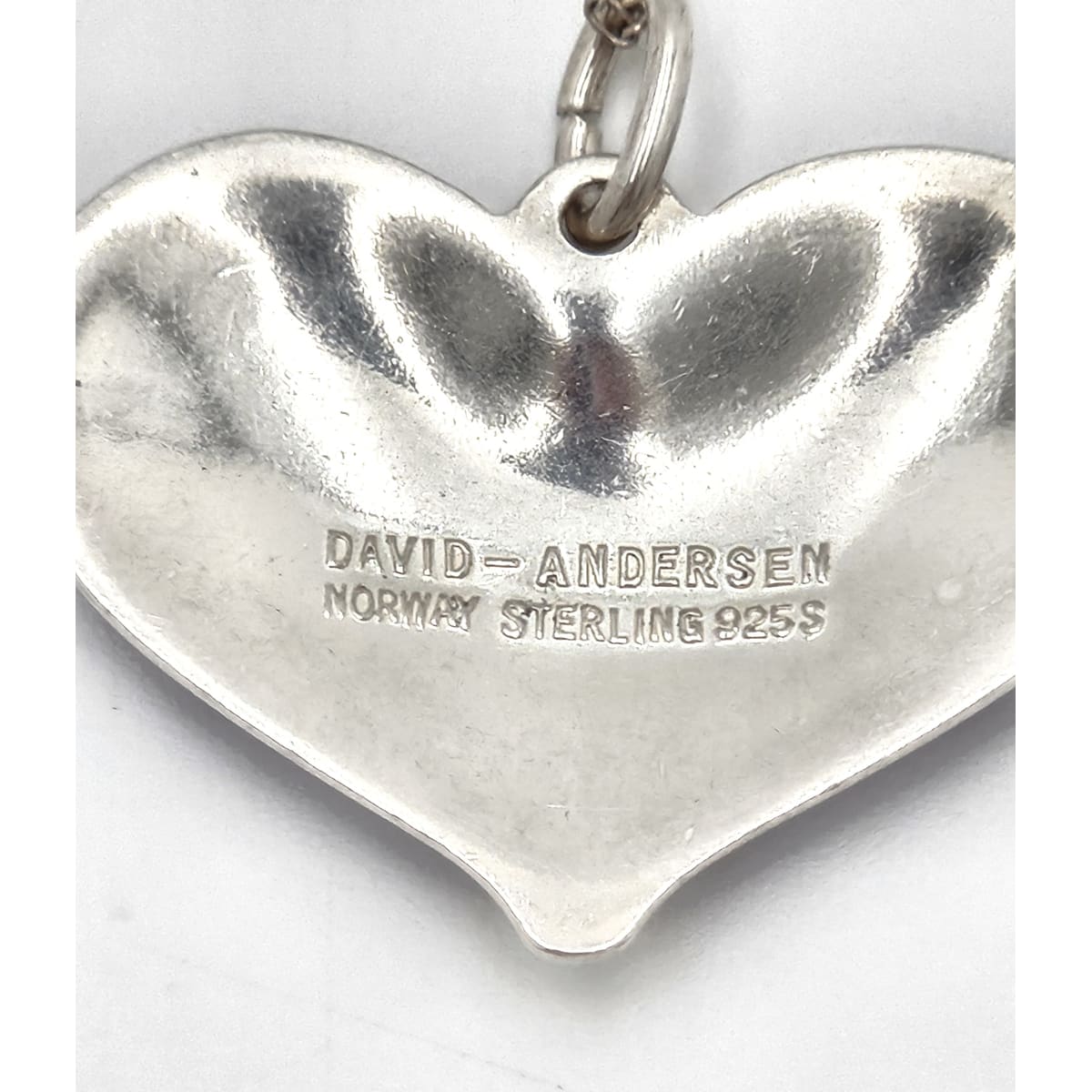 David Andersen Norway sterling silver Blue enamel modernist Heart Necklace 1950s, view 6 of 8