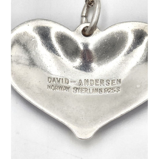 David Andersen Norway sterling silver Blue enamel modernist Heart Necklace 1950s, view 6 of 8