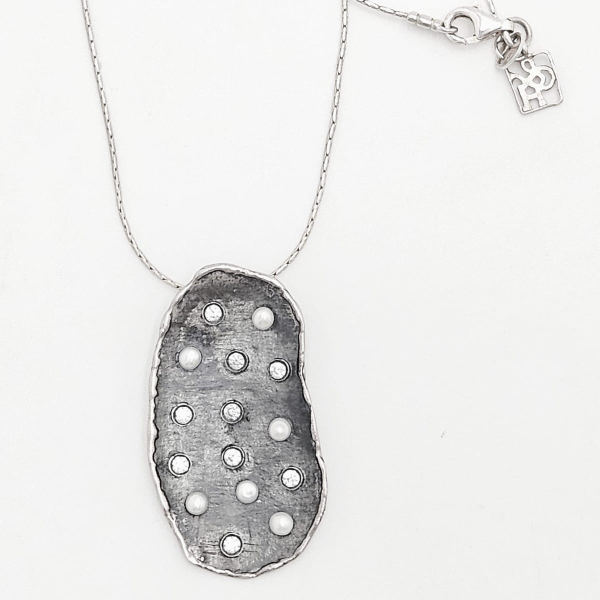 Retired Silpada G&H Sterling Silver Pearls Swarovski Crystals Modernist Necklace