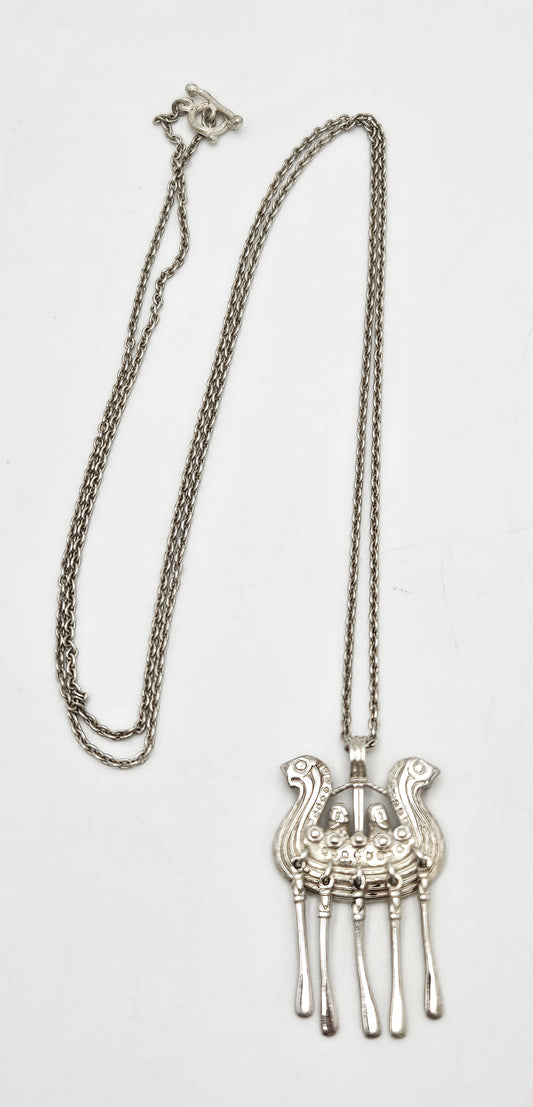 Kalevala Koru Finland Sterling XL 3D Articulating Viking Ship Necklace 1960's, alternate product view 2