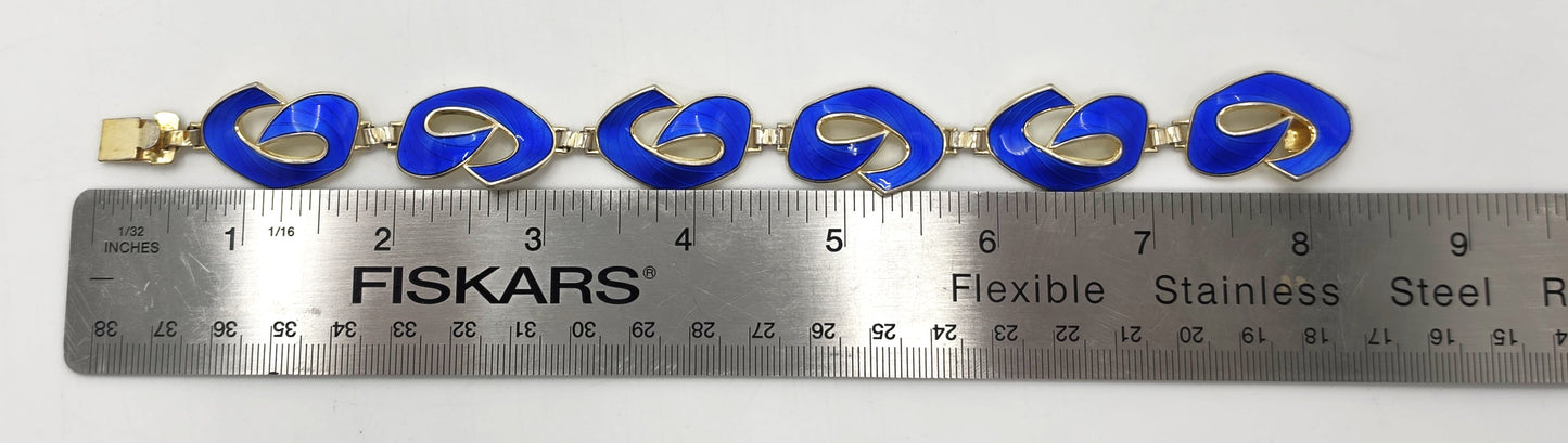 Ivar Holth Norway Gilt Sterling & Blue Enamel Art Deco Panel Link Bracelet 1940s, alternate product view 10