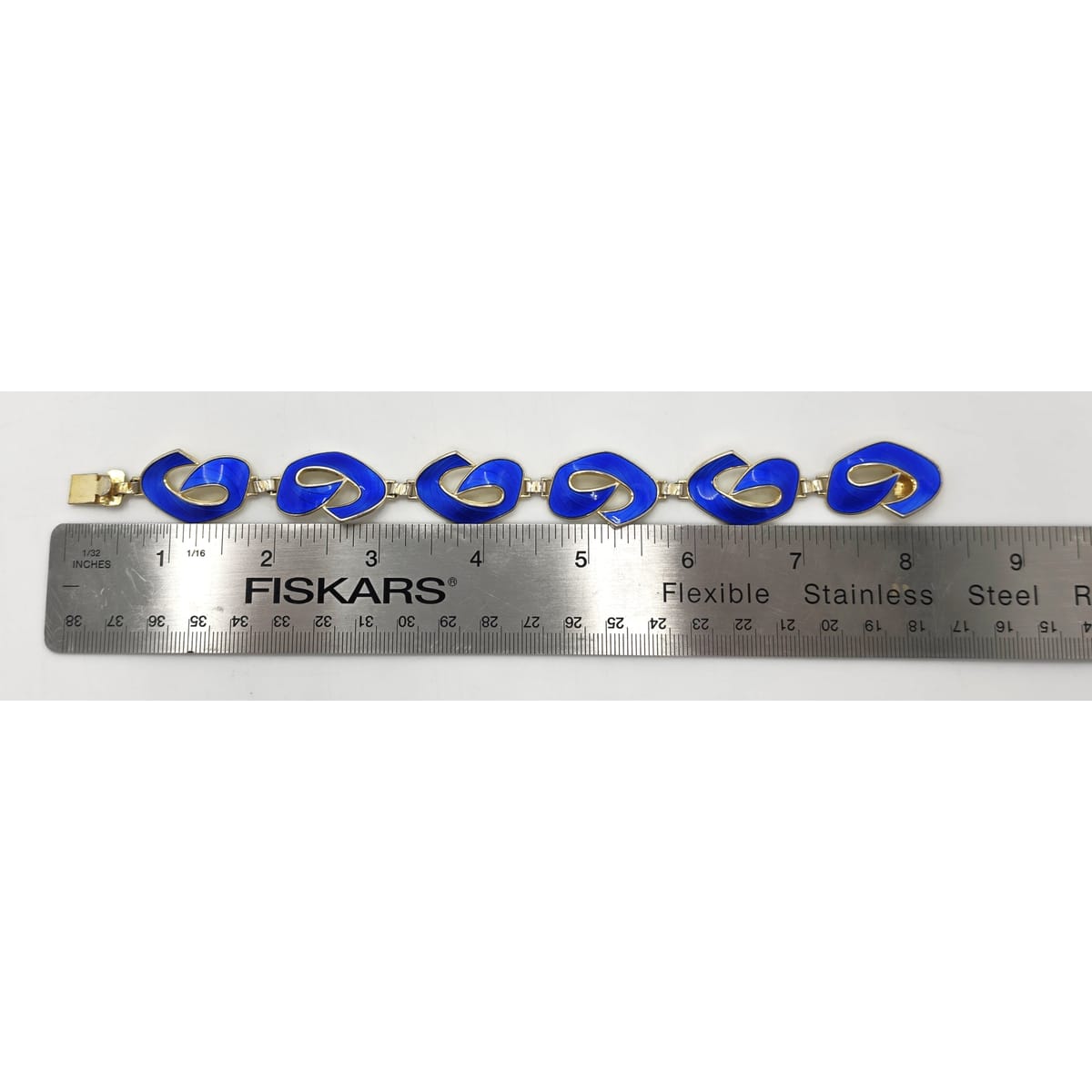 Ivar Holth Norway Gilt Sterling & Blue Enamel Art Deco Panel Link Bracelet 1940s, alternate product view 10