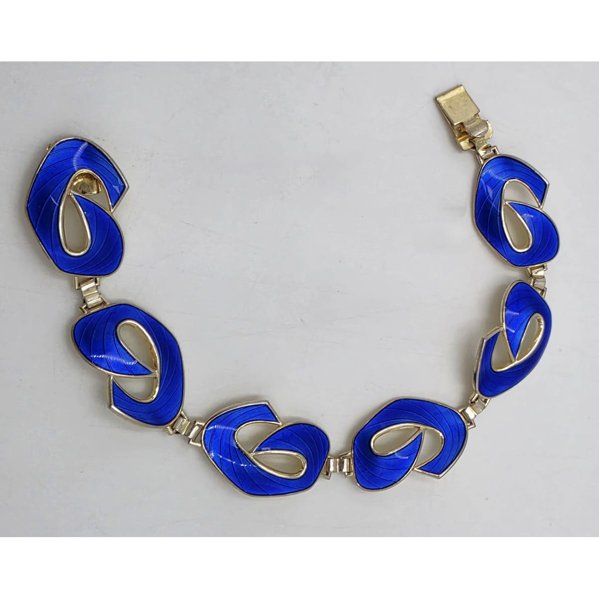 Ivar Holth Norway Gilt Sterling & Blue Enamel Art Deco Panel Link Bracelet 1940s, alternate product view 3