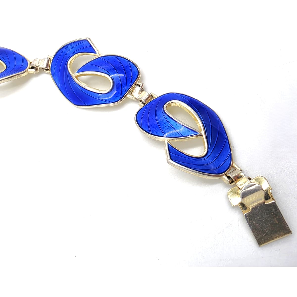 Ivar Holth Norway Gilt Sterling & Blue Enamel Art Deco Panel Link Bracelet 1940s, alternate product view 6