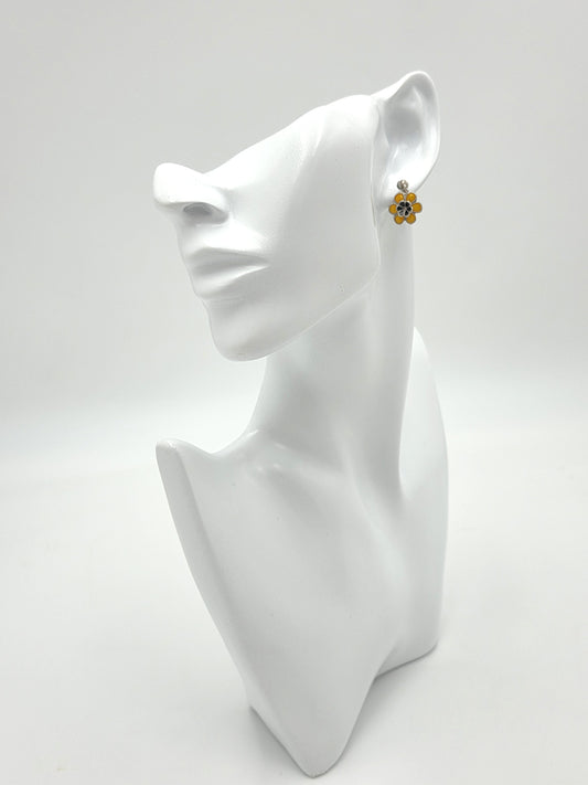 Meka Denmark Sterling Enamel BlackEyed Susan Flower Earrings Brooch Set 1950s, alternate product view 2