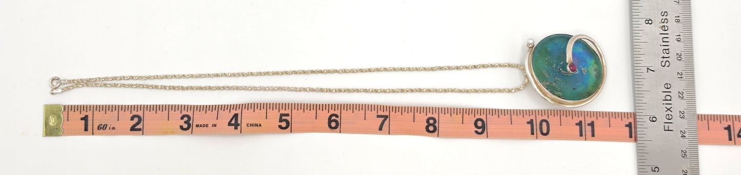Moshe Ben-David Sterling Modernist Large Statement Pendant Pin Necklace 1980s, alternate product view 9