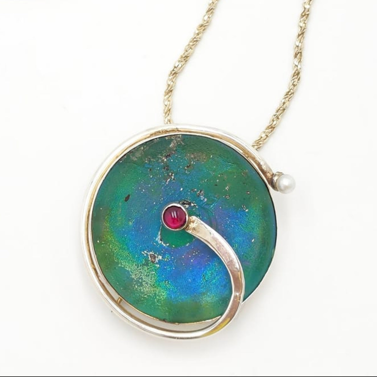 Moshe Ben-David Sterling Modernist Large Statement Pendant Pin Necklace 1980s