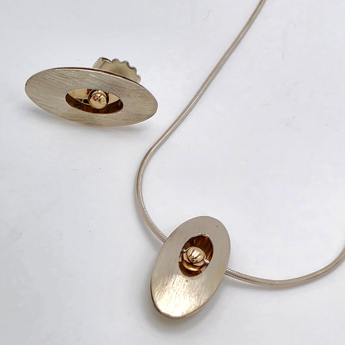 Retired Ed Levin Modernist Sterling 14K Earrings & Necklace Set C 1980/1990s, alternate product view 5