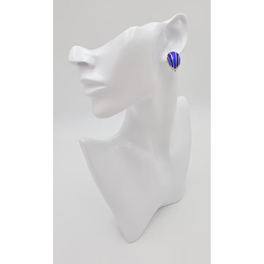 David Andersen Norway Sterling & Blue Guilloche Enamel Modernist Earrings 1950s, alternate product view 2