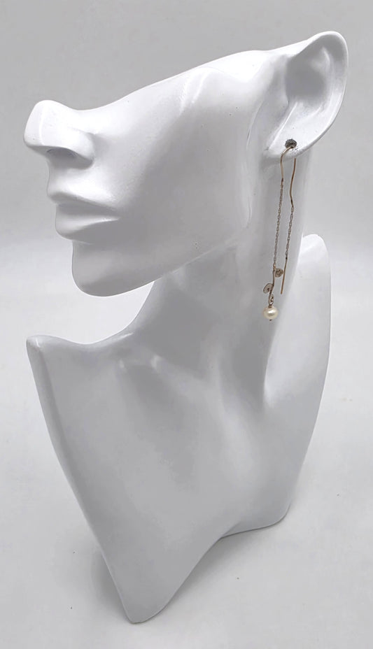 Tess New York Designer Sterling Silver 14k Gold & Pearl Threader Dangle Earrings, alternate product view 2