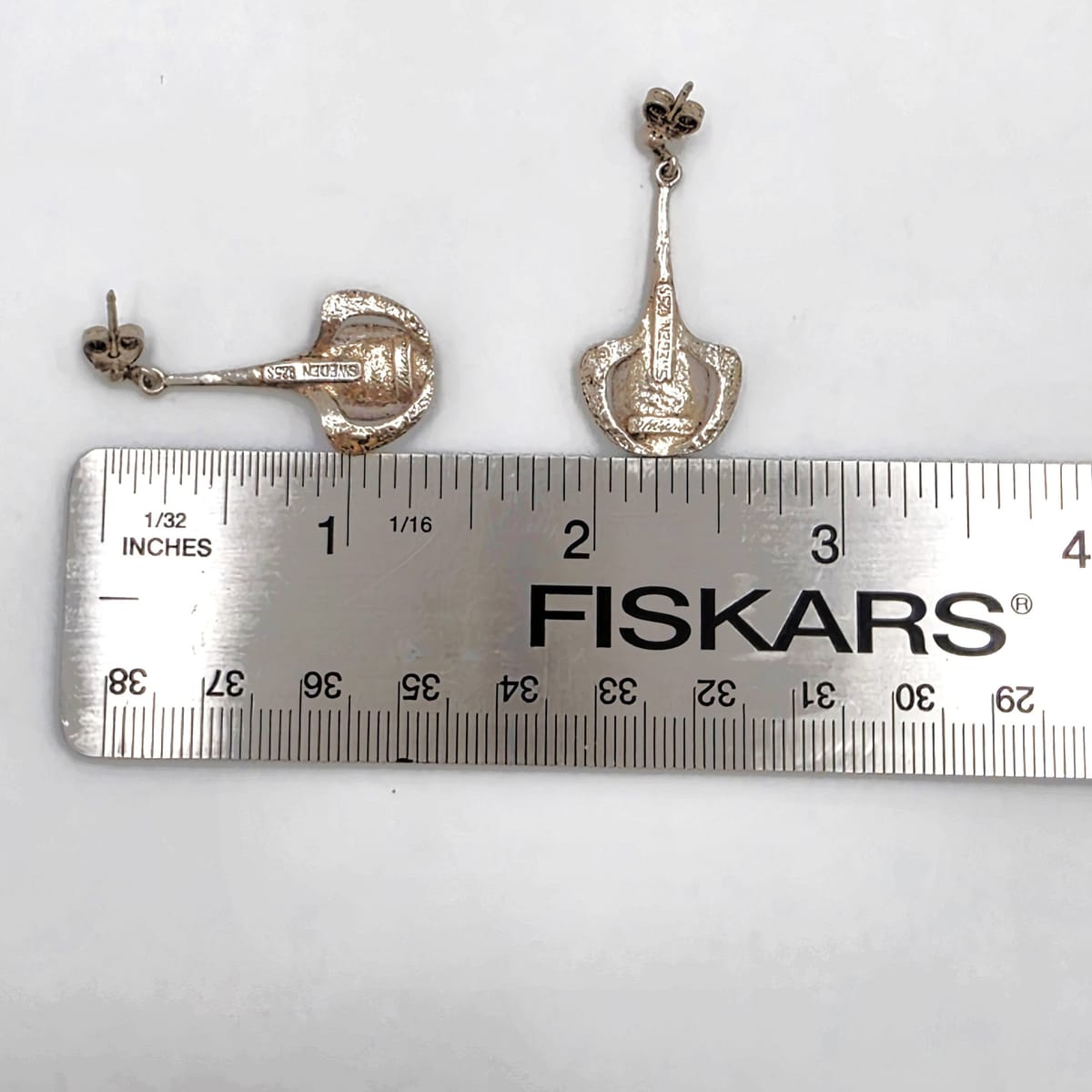 RARE Theresia Hvorslev Sweden Mod Brutalist Sterling Dangle Earrings 1960&