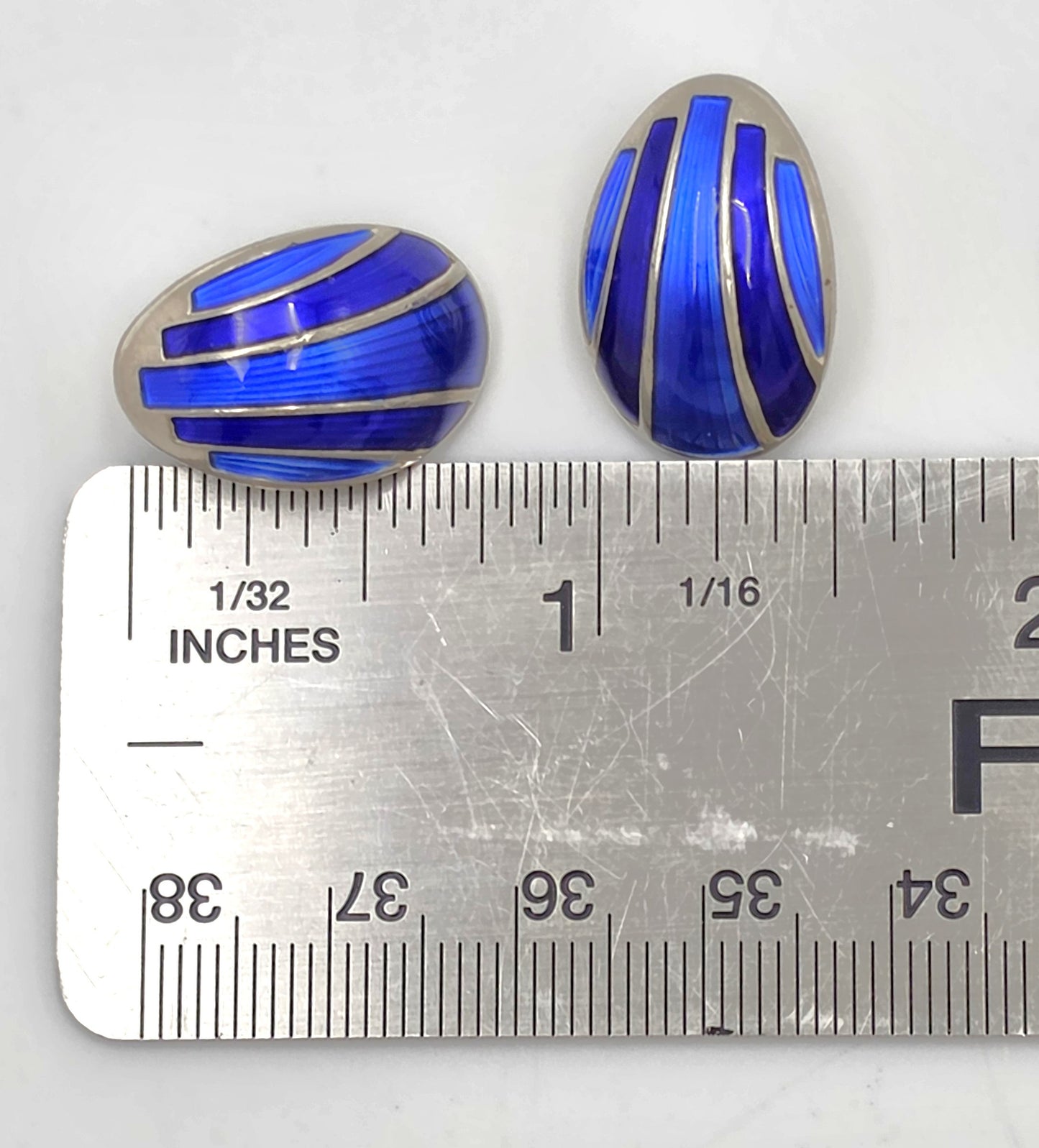 David Andersen Norway Sterling & Blue Guilloche Enamel Modernist Earrings 1950s, alternate product view 6