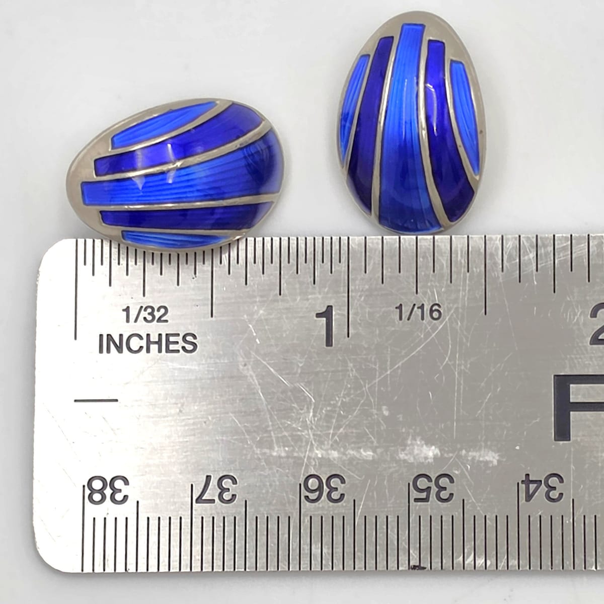 David Andersen Norway Sterling & Blue Guilloche Enamel Modernist Earrings 1950s, alternate product view 6