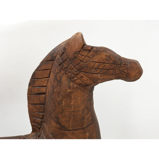 Tall Rustic Scandinavian Nordic Style Carved Solid Wood Folk Art Horse Sculpture, alternate product view 2