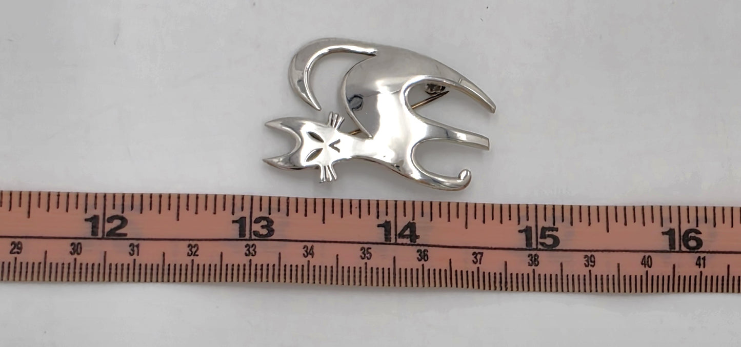 Ra & La Rasmussen Lassen Denmark Retro Modernist Sterling Cat Brooch C. 1960's