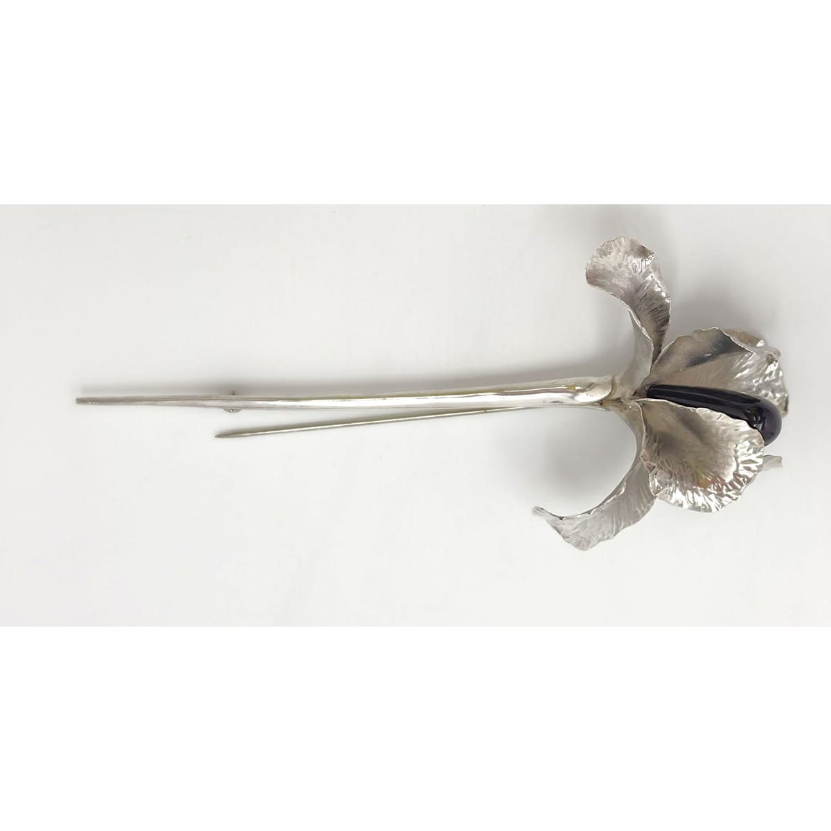 Superb Vintage Angela Conty Sterling Silver & Onyx XL 3D Orchid Flower Brooch, alternate product view 4