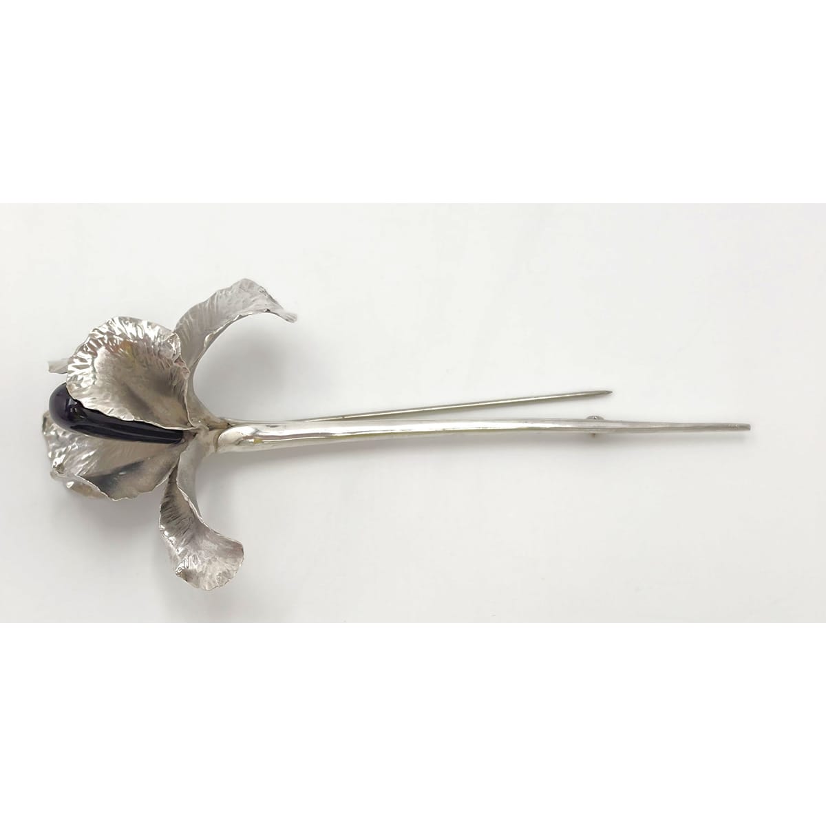 Superb Vintage Angela Conty Sterling Silver & Onyx XL 3D Orchid Flower Brooch
