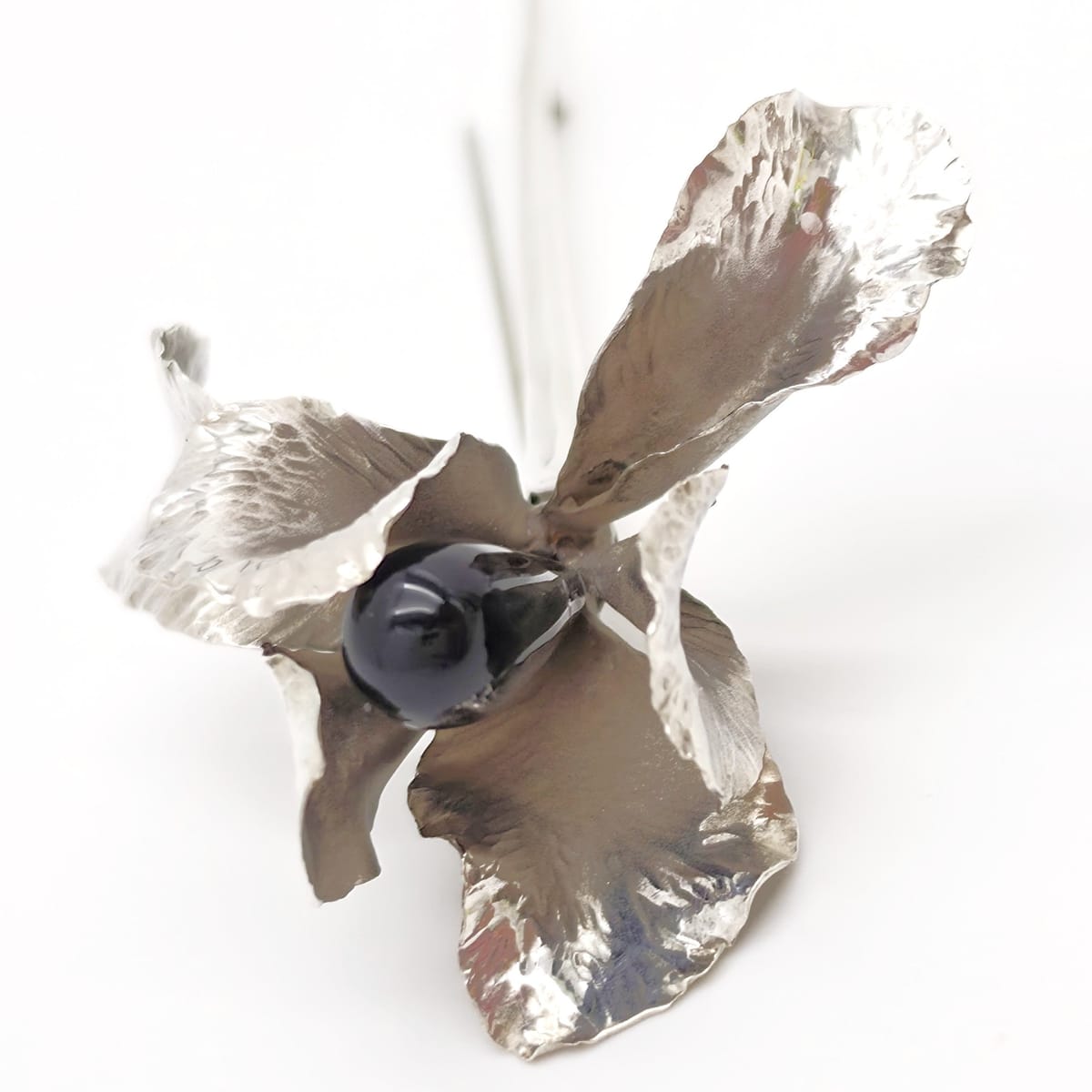 Superb Vintage Angela Conty Sterling Silver & Onyx XL 3D Orchid Flower Brooch, alternate product view 5