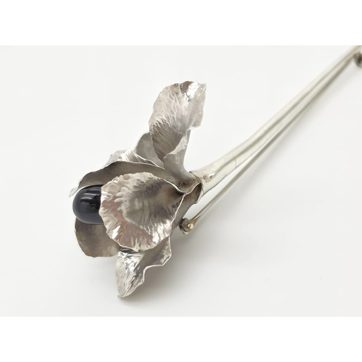 Superb Vintage Angela Conty Sterling Silver & Onyx XL 3D Orchid Flower Brooch, alternate product view 6