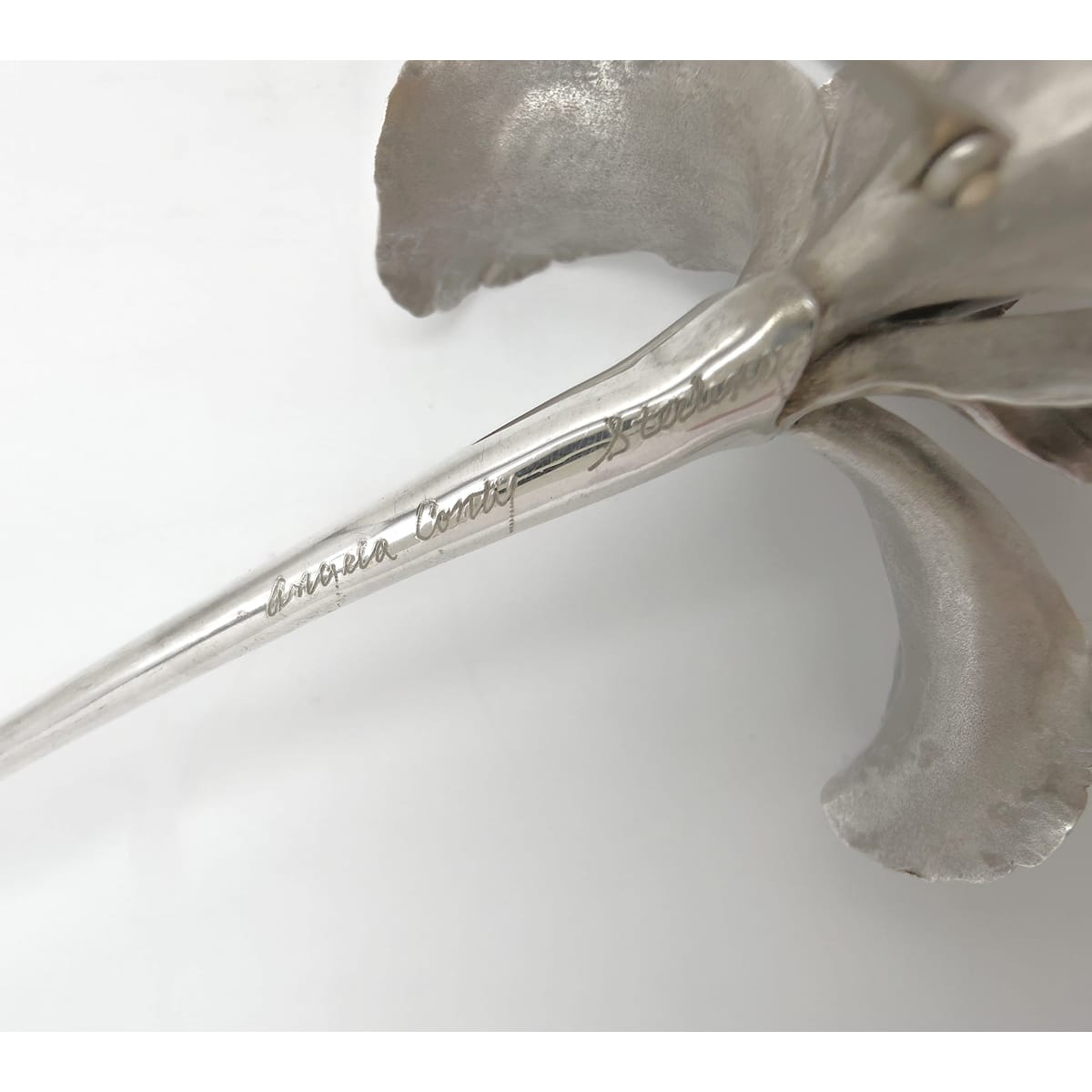 Superb Vintage Angela Conty Sterling Silver & Onyx XL 3D Orchid Flower Brooch, alternate product view 9