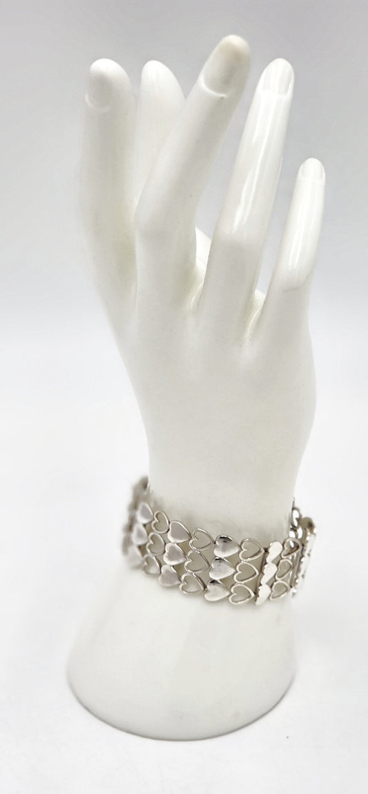 Rare Just Andersen Denmark Sterling Hearts Panel Link Bracelet C. 1930/40s, alternate product view 2