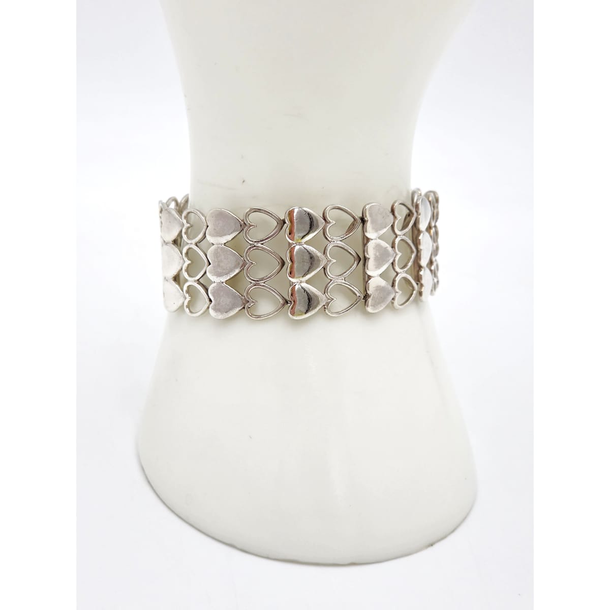 Rare Just Andersen Denmark Sterling Hearts Panel Link Bracelet C. 1930/40s, alternate product view 3