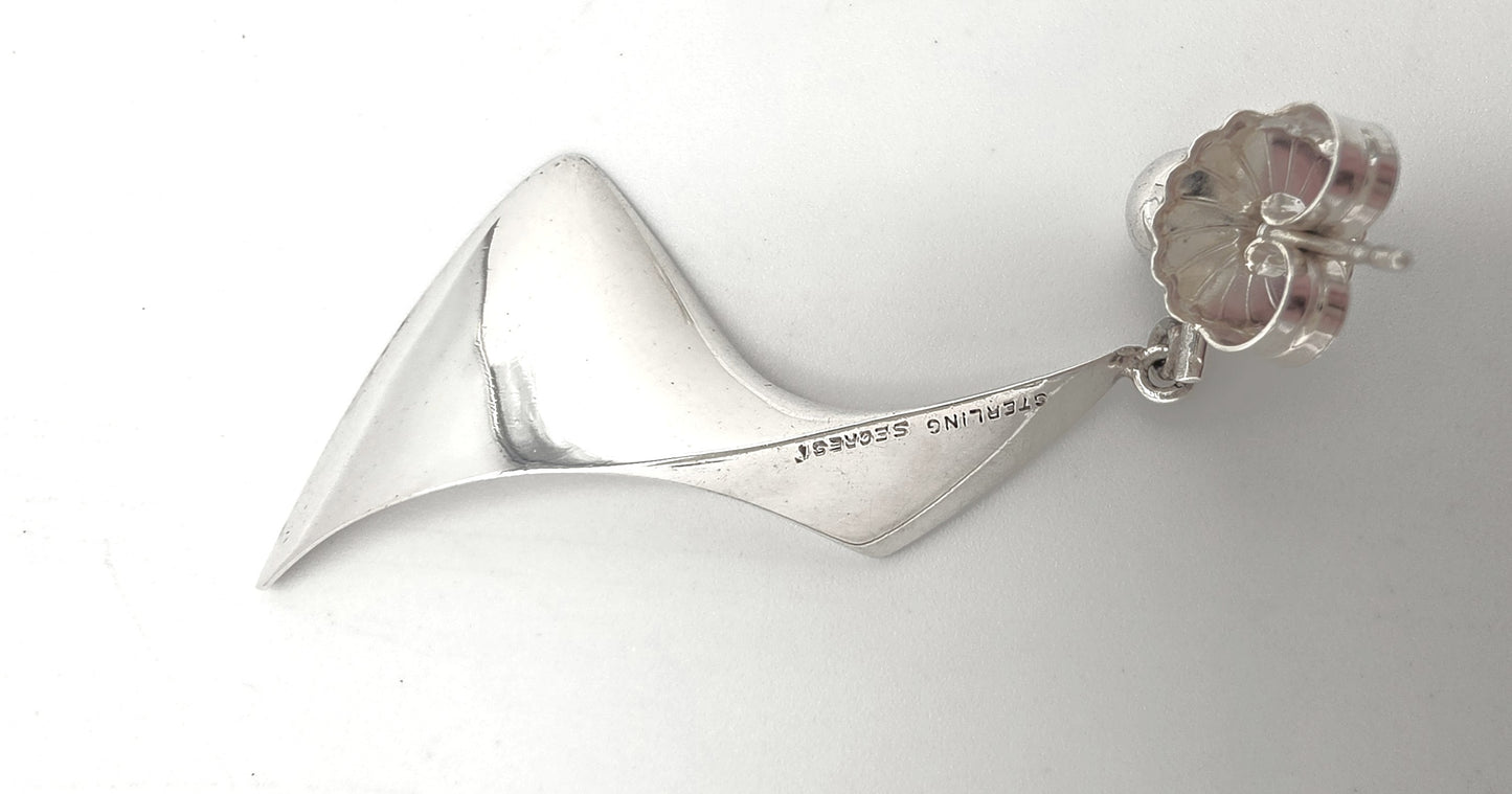 MEGET SJÆLDEN Russell Secrest Sterling Modernist Lang Dråbe Dingle Ørering 1960'erne