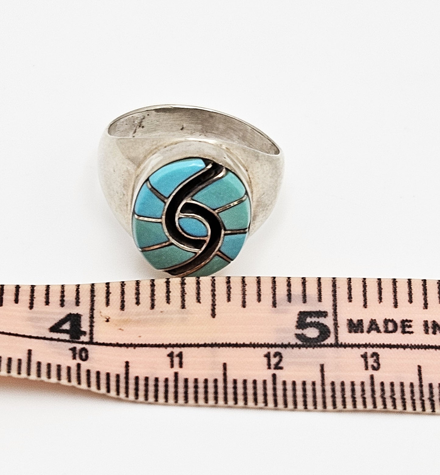 Superb Zuni Amy Quandelacy Sterling Turquoise Inlay Hummingbird Ring C. 1980s, alternate product view 9