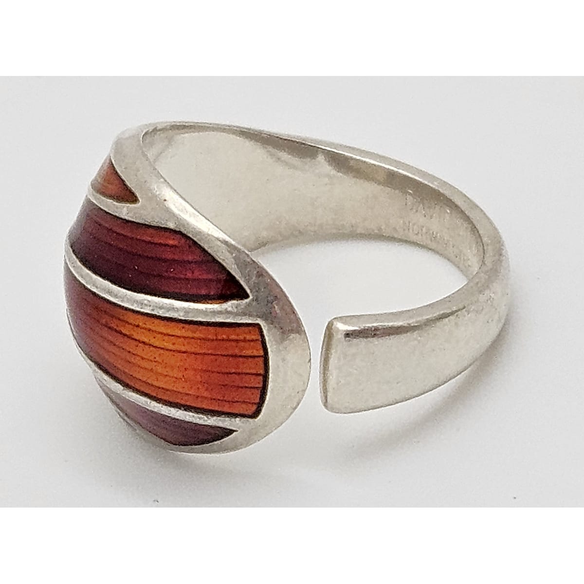 Norwegian David Andersen Sterling Reds Enamel Striped Wrap Ring Circa 40/50s, alternate product view 5