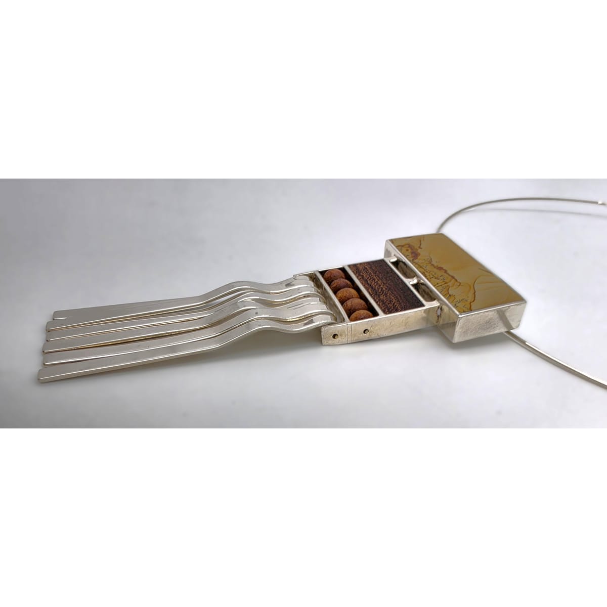 US Designer Keith Harryman Sterling Stone Wood Modernist Pendant Necklace, alternate product view 7
