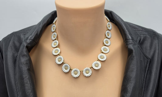 Anton Michelsen Denmark Sterling Enamel Marguerite Daisy Necklace 1940s, alternate product view 2